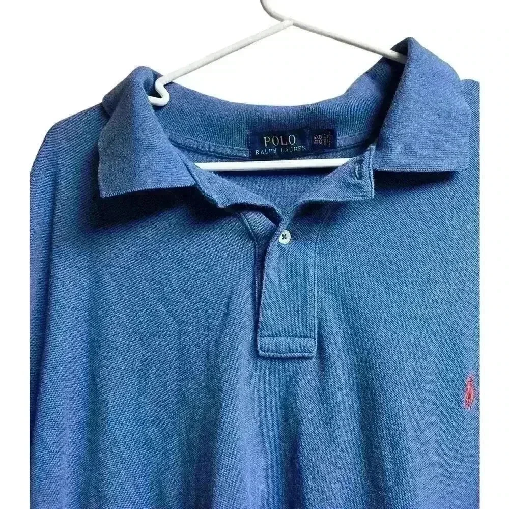 Polo Ralph Lauren Men's Heather Blue Short Sleeve Polo Red Embroidered Logo